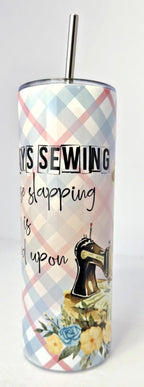 20 oz Retro Sewing Stainless Steel Tumbler with Lid, Straw