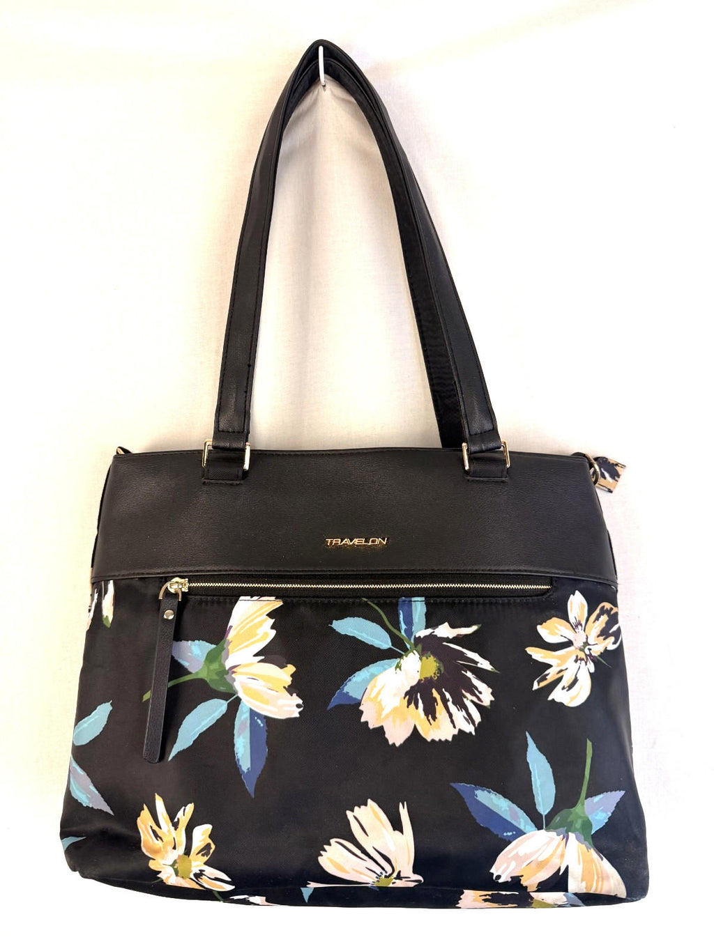 Travelon Anti Theft Addison Tote Bag Midnight Floral Travel 13x11x4  Black