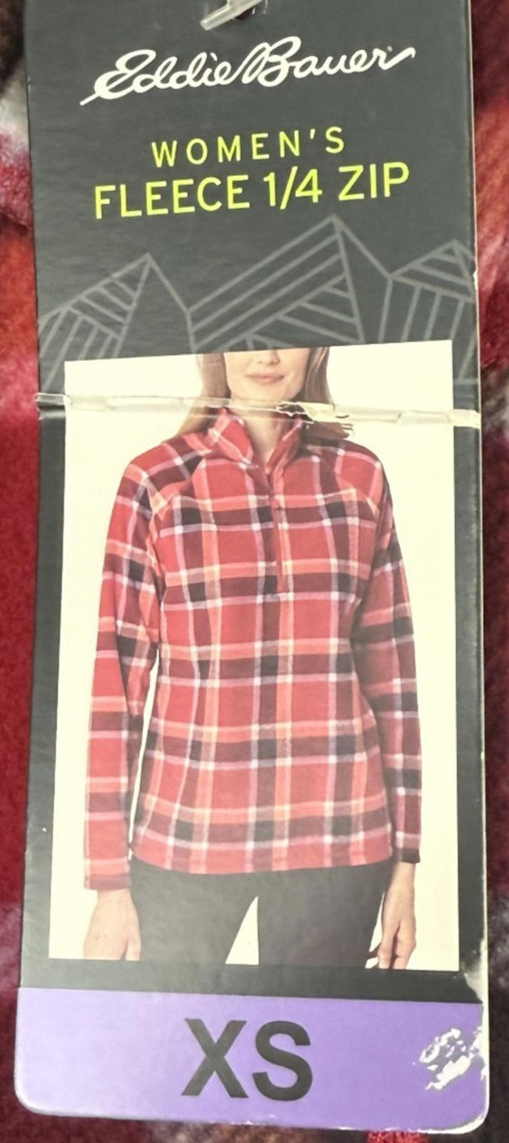 Eddie Bauer Womens Fleece Sz XS 1/4 Zip Pullover NEW Berry Plaid NEW Red/Pink