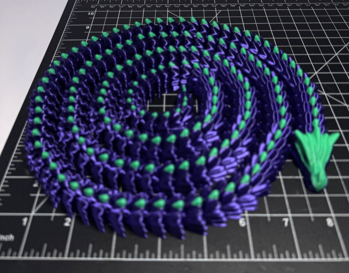 3D Printed LONG Dragon/Snake - PLA - Purple and Green - 5 Feet 4 Inches