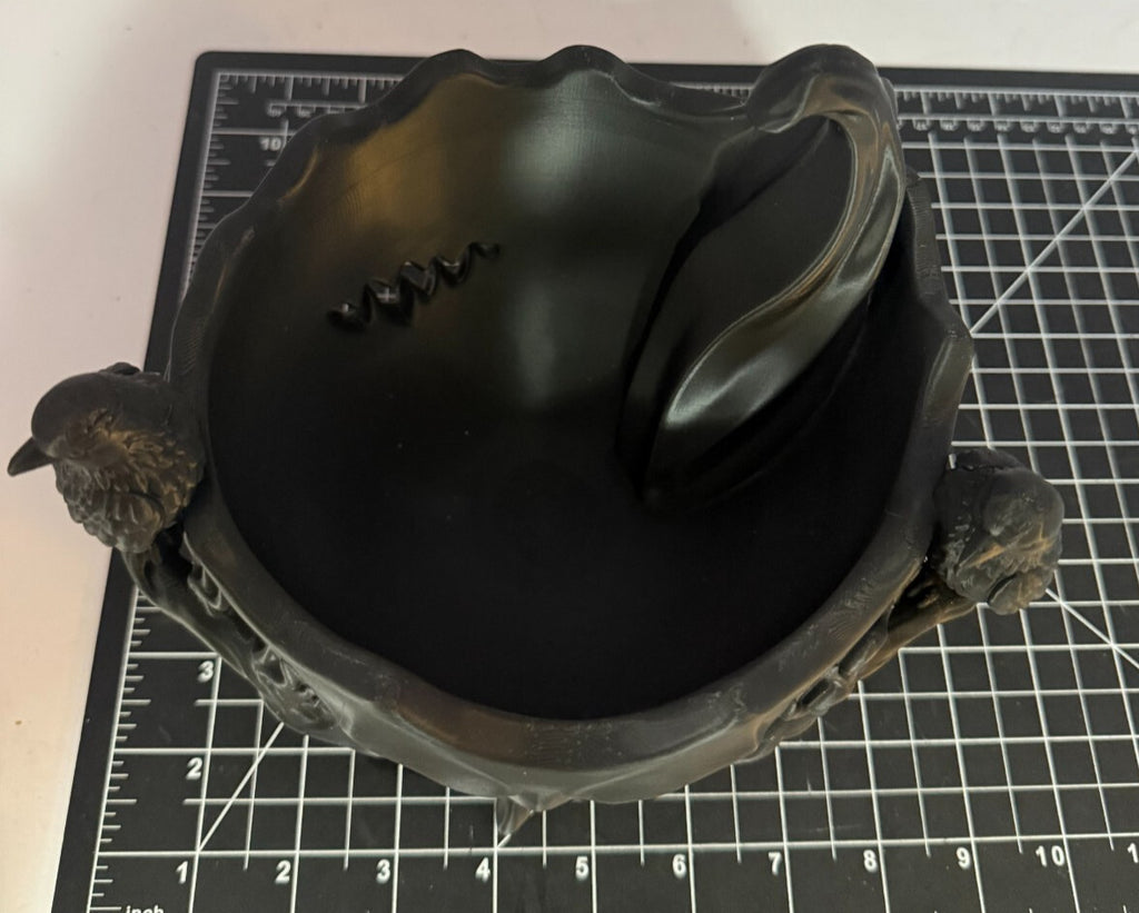 3D Printed Jack-O-Lantern Candy Bowl - PLA - Black - Crows - 9 inch