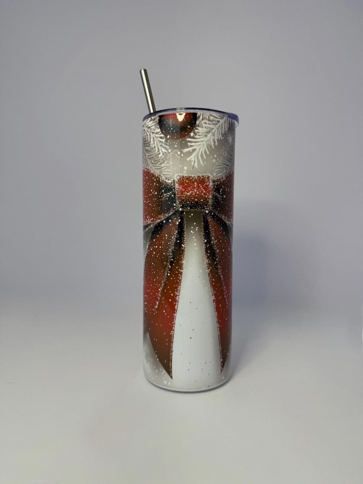 20 oz Christmas Bow Stainless Steel Tumbler with Lid, Straw