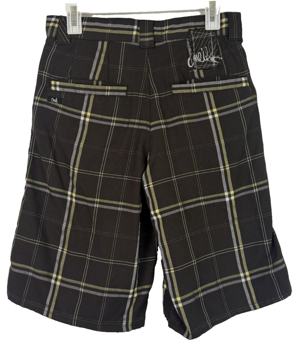 ONEILL Warren Bermuda Shorts Mens 28 Brown Plaid Soft Viscose Blend Surf Beach
