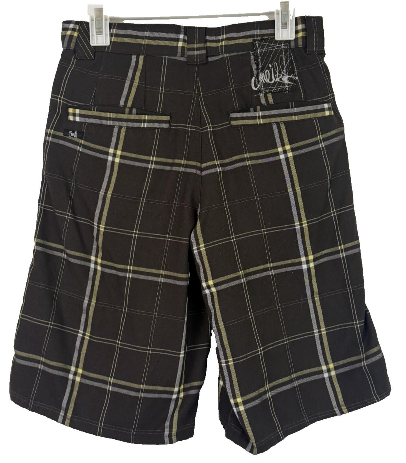 ONEILL Warren Bermuda Shorts Mens 28 Brown Plaid Soft Viscose Blend Surf Beach