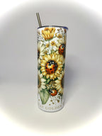 20 oz Stay Golden Sunflower and LadyBugs Stainless Steel Tumbler with Lid, Straw