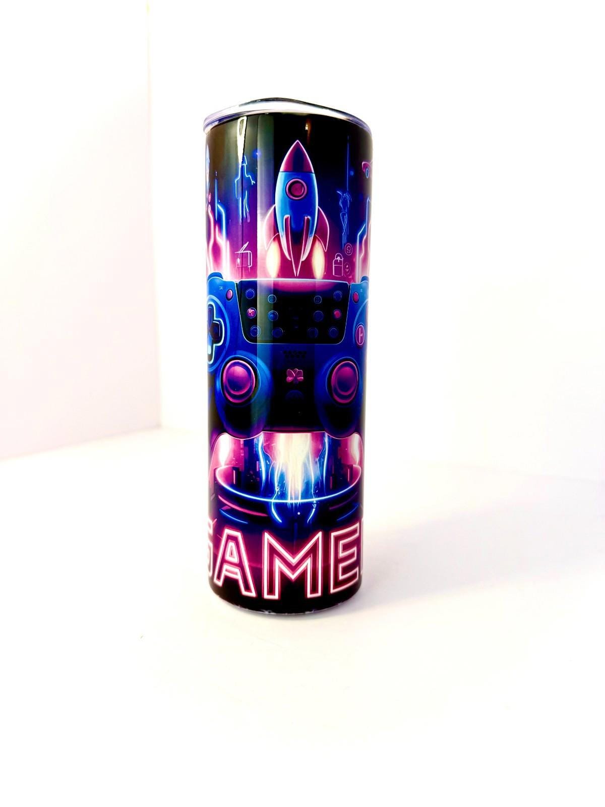 20 oz Neon Gamer Stainless Steel Tumbler with Lid, Straw
