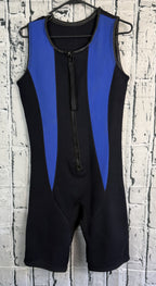 AQUAWAVE Unisex Sz L Sleeveless Shorty Neoprene Wetsuit Full Zip Black Blue