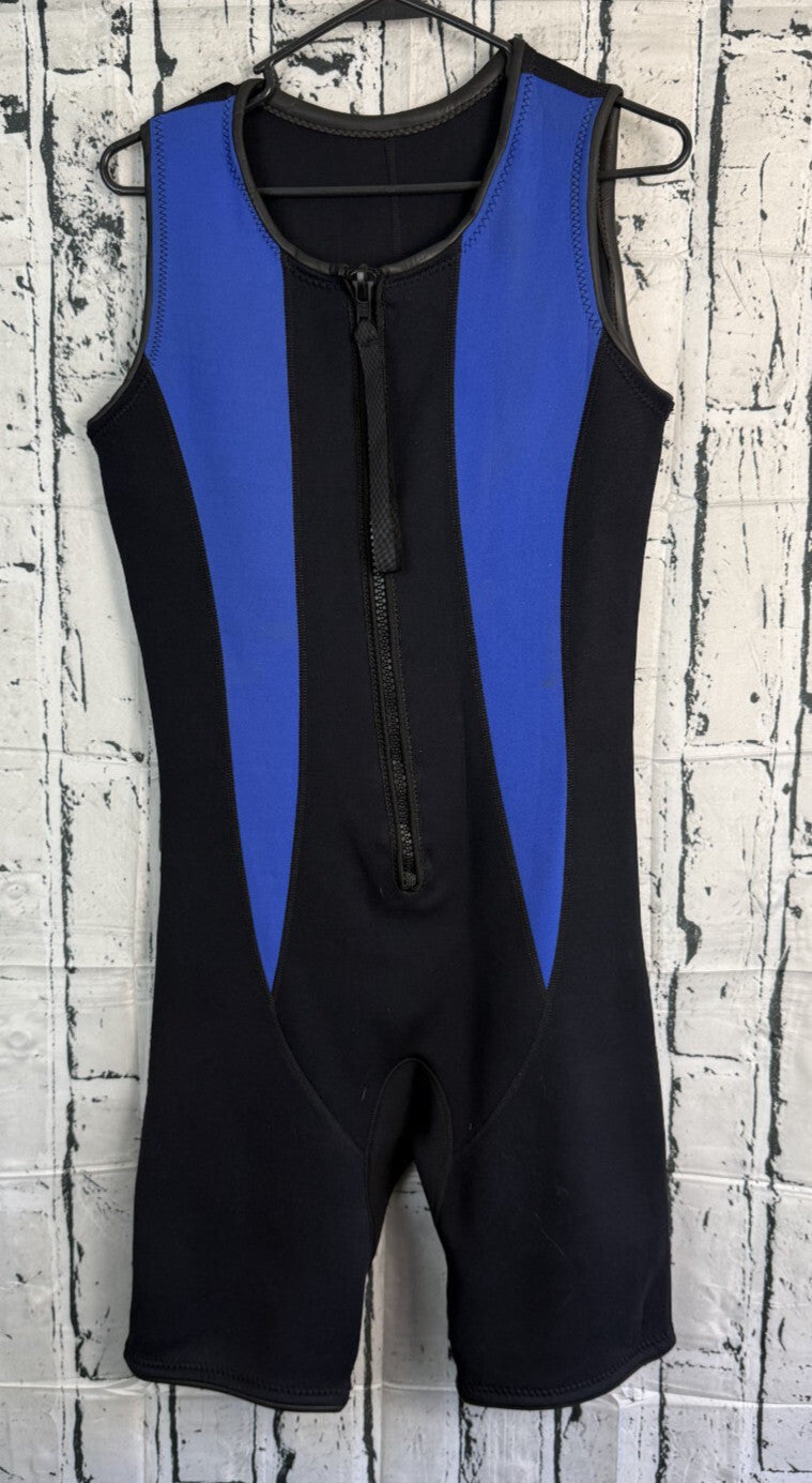 AQUAWAVE Unisex Sz L Sleeveless Shorty Neoprene Wetsuit Full Zip Black Blue