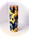 20 oz Sunflower and Butterflies Stainless Steel Tumbler with Lid, Straw