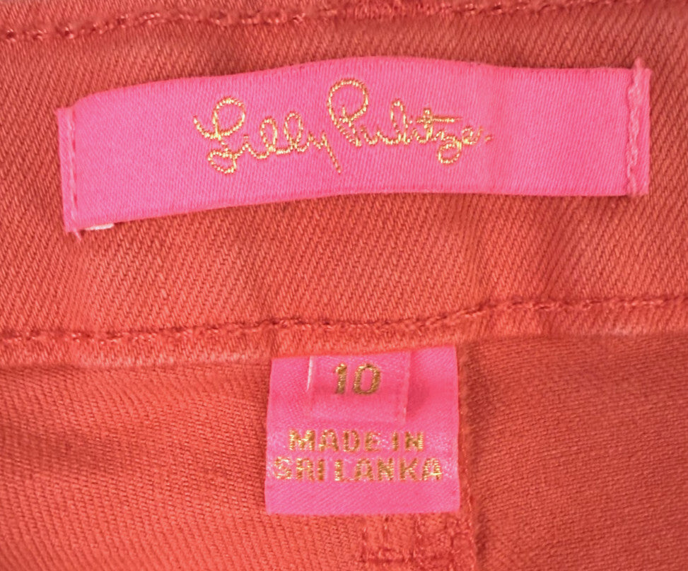 Lilly Pulitzer Womens Jeans Sz 10 Coral Pink Straight Cotton Stretch Skinny
