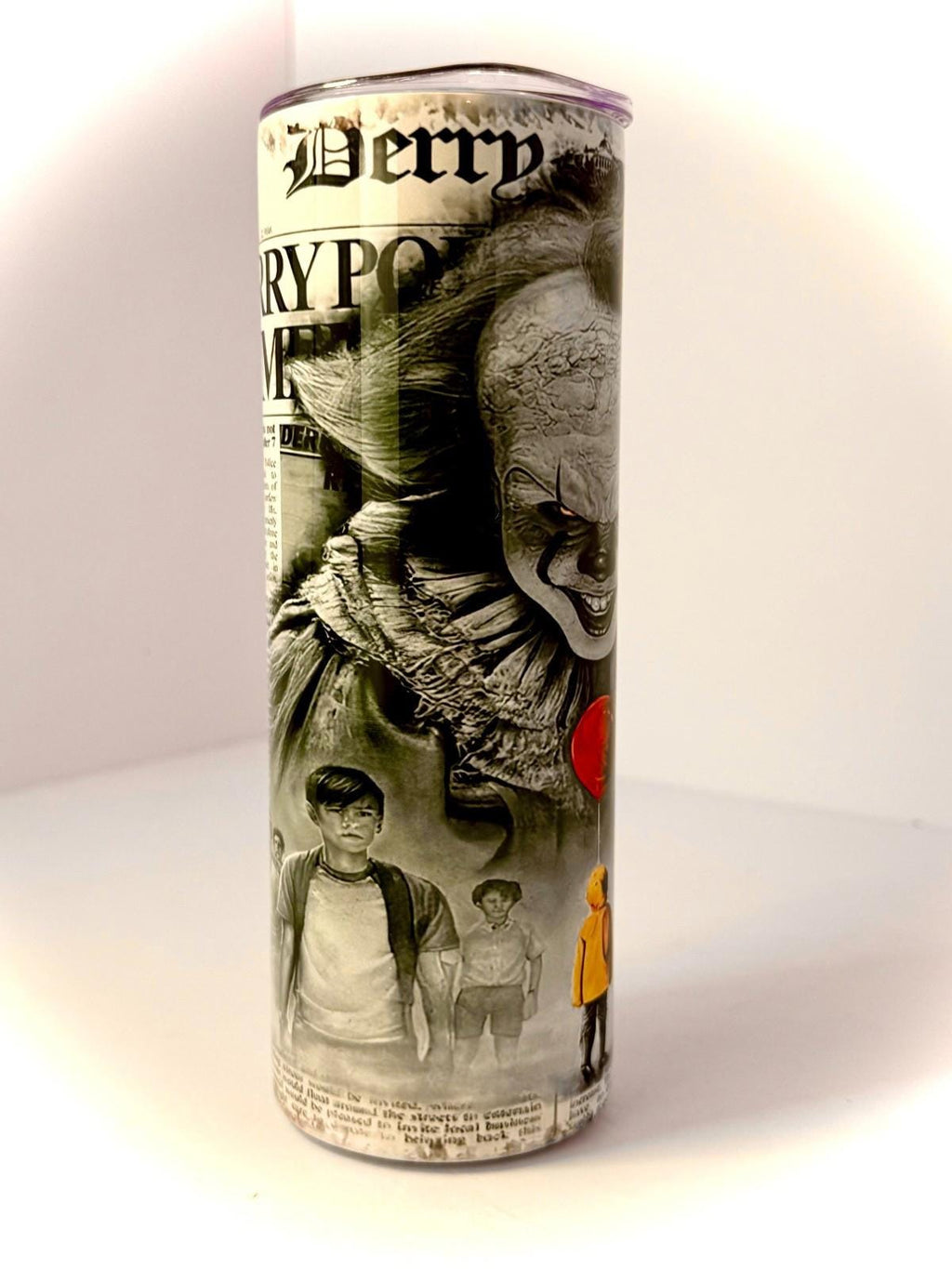 20 oz Pennywise Newspaper Stainless Steel Tumbler with Lid, Straw Halloween