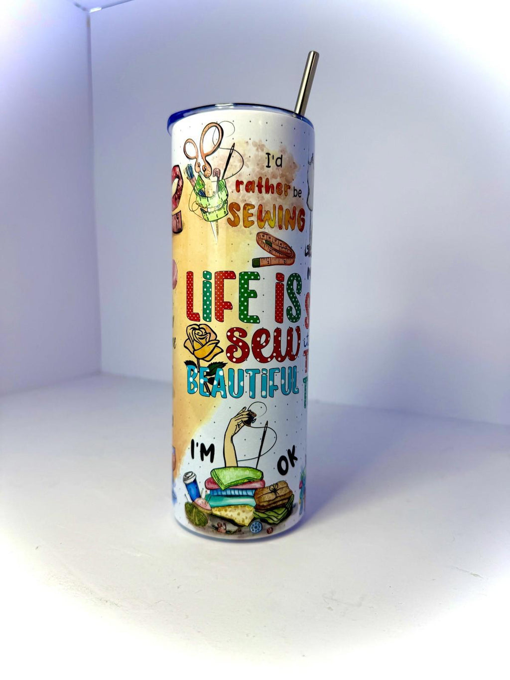20 oz Funny Sewing Stainless Steel Tumbler with Lid, Straw