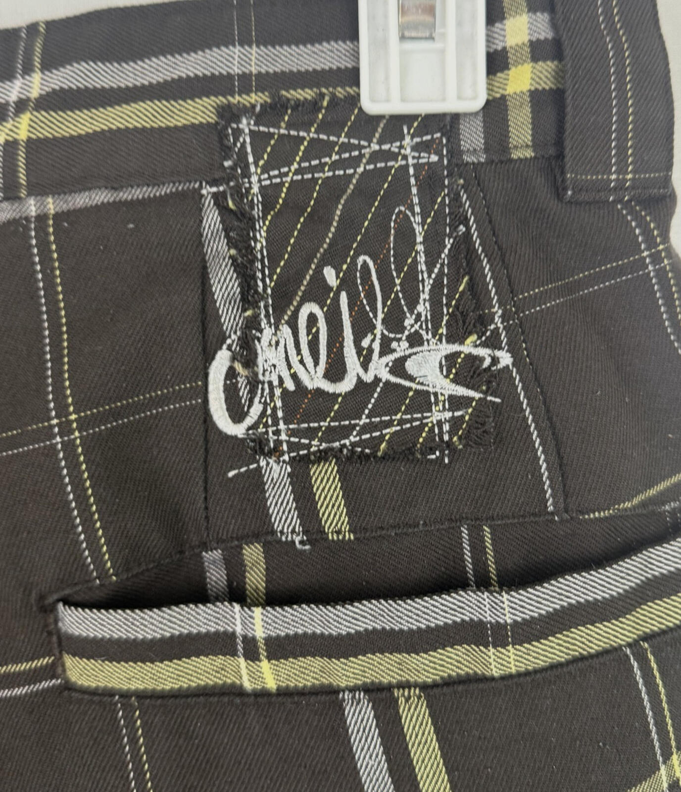 ONEILL Warren Bermuda Shorts Mens 28 Brown Plaid Soft Viscose Blend Surf Beach