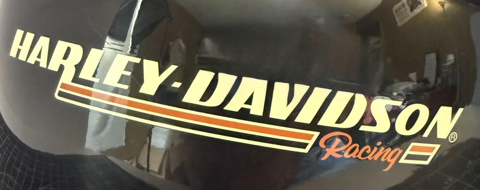 Harley-Davidson Racing Burnout Half Helmet Sz XXL Black Orange Stripe Skull Cap