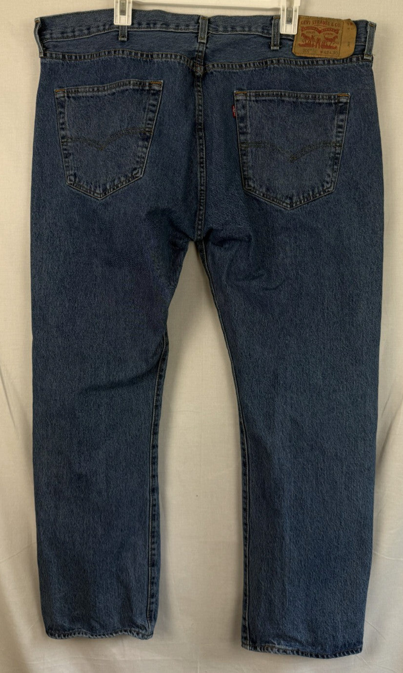 Levis 501 Jeans Mens 42x30 Blue Denim Button Fly Straight Leg
