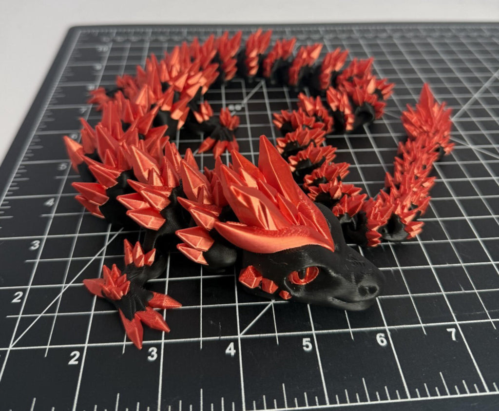 3D Printed Crystal Dragon -PLA- Black and Red - 2 Ft Long - Articulated dragon