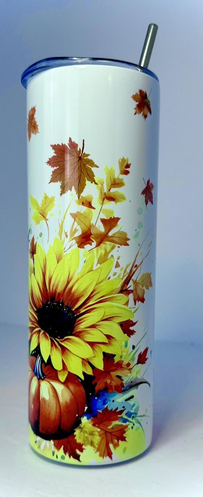 20 oz Thankful, Greatful, Blessed Stainless Steel Tumbler with Lid, Straw Fall