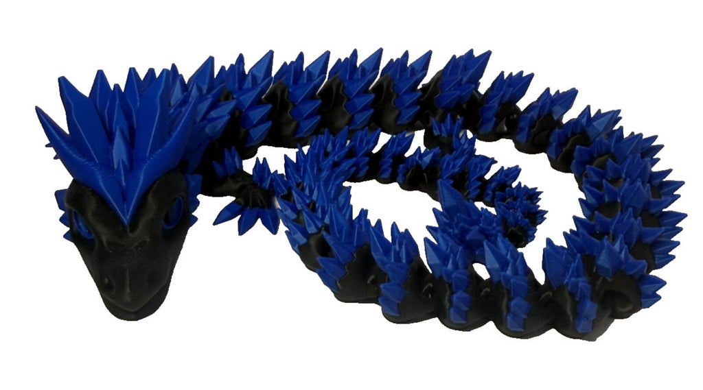 3D Printed Crystal Dragon -PLA- Black and Blue - 2 Ft Long - Articulated dragon