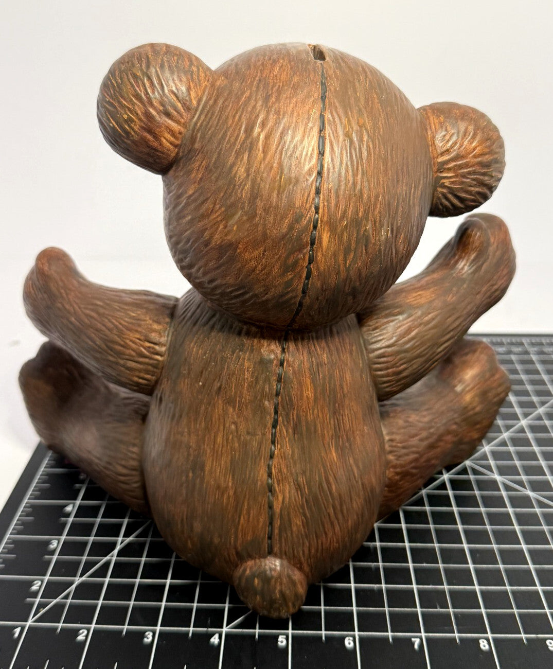 Vintage Ceramic Teddy Bear with Red Bowtie Hand-painted Coin Bank from 1980's