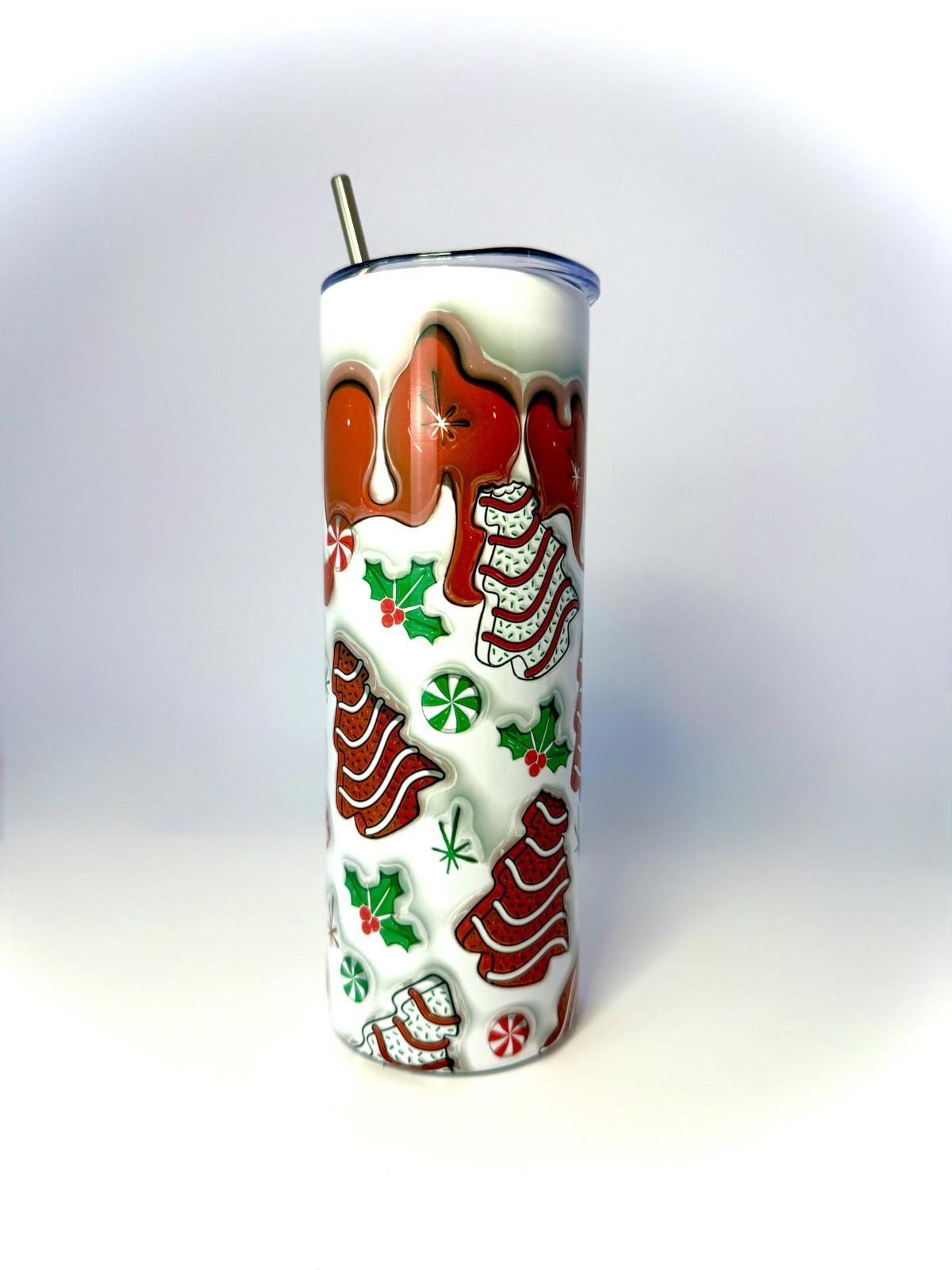 20 oz Christmas Tree Cake Stainless Steel Tumbler with Lid, Straw