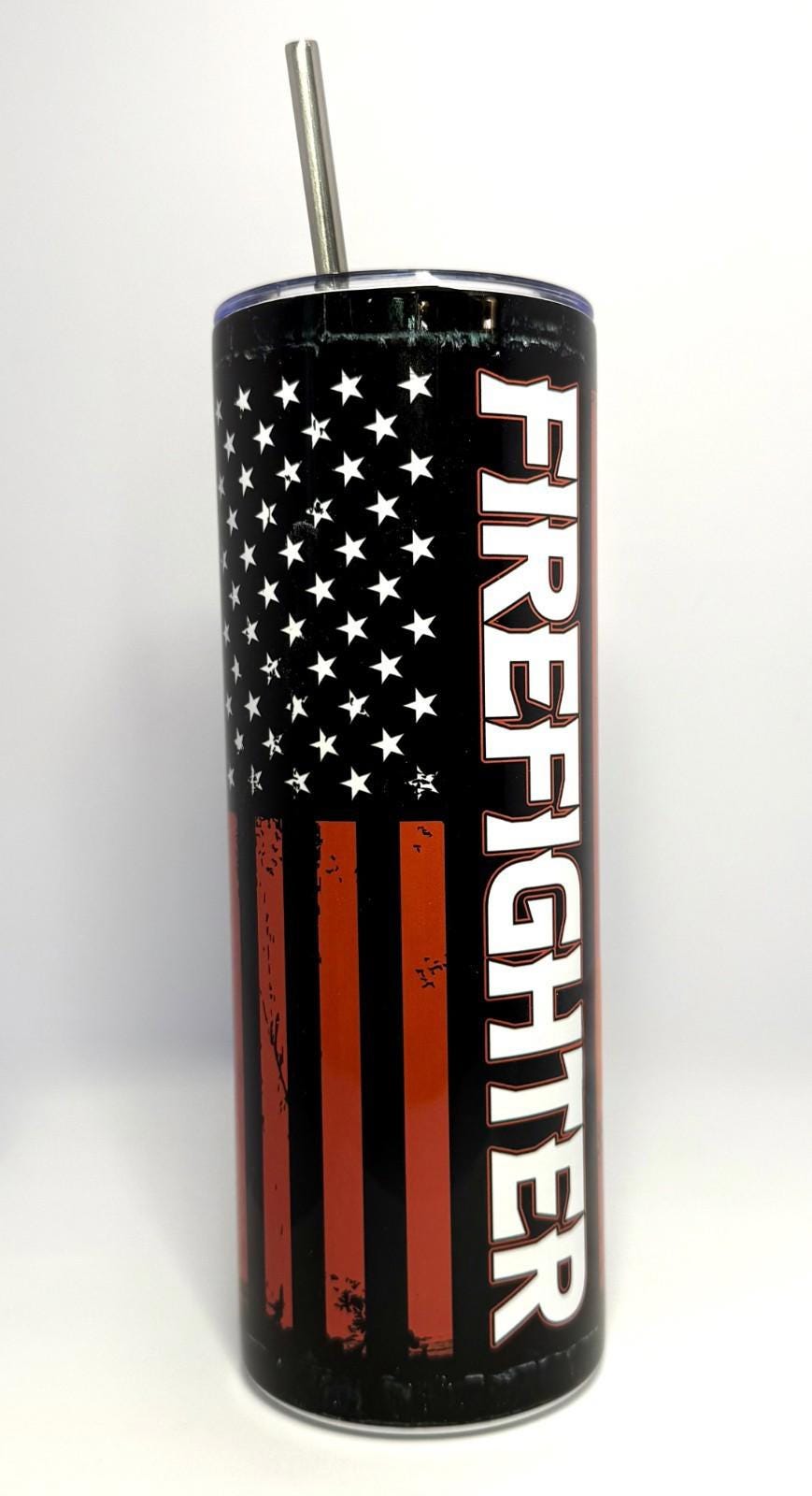 20 oz Firefighter Stainless Steel Tumbler with Lid, Straw