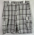 AIRWALK Grunge Plaid Gray/White Cotton Cargo Shorts Mens Sz 38 - Skater