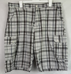 AIRWALK Grunge Plaid Gray/White Cotton Cargo Shorts Mens Sz 38 - Skater