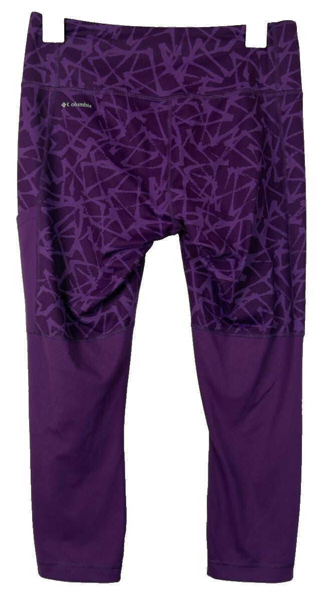 Columbia Capri Leggings Womens Small Purple Geometric Print Stretch Athletic