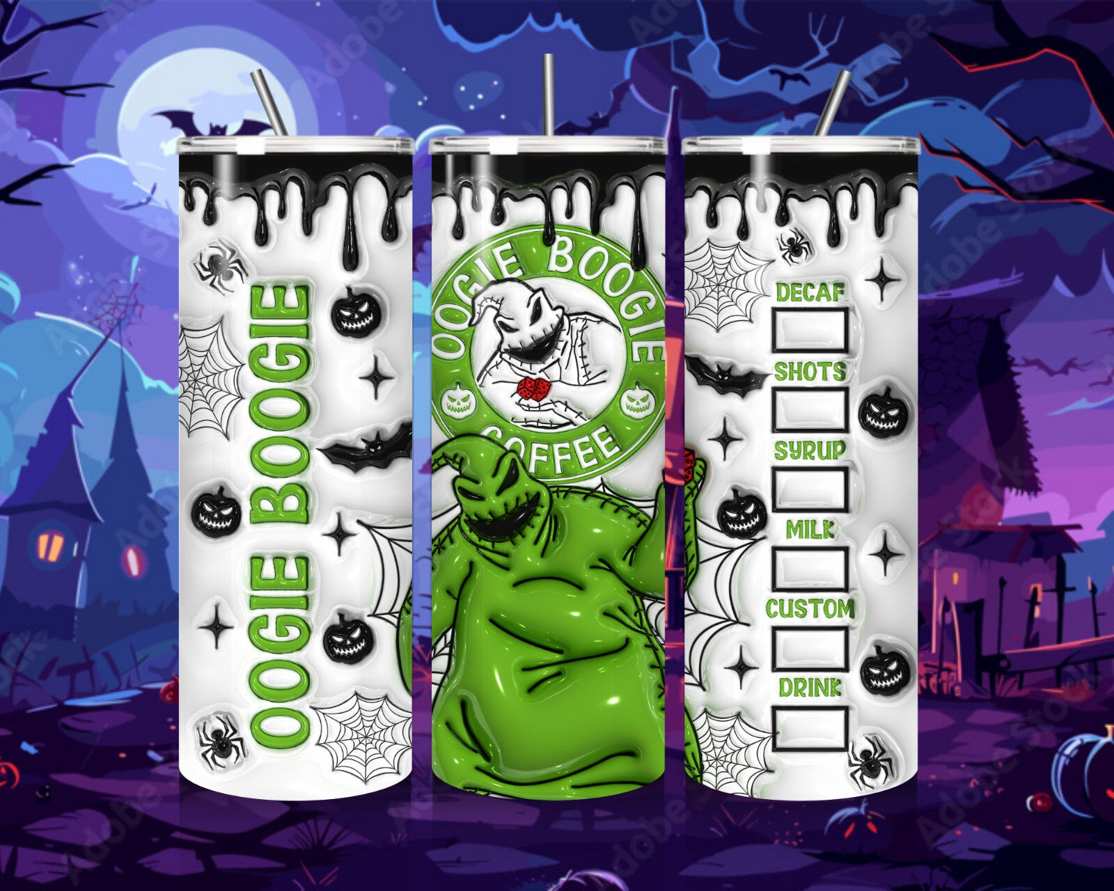 20 oz Oogie Boogie Coffee Stainless Steel Tumbler with Lid, Straw