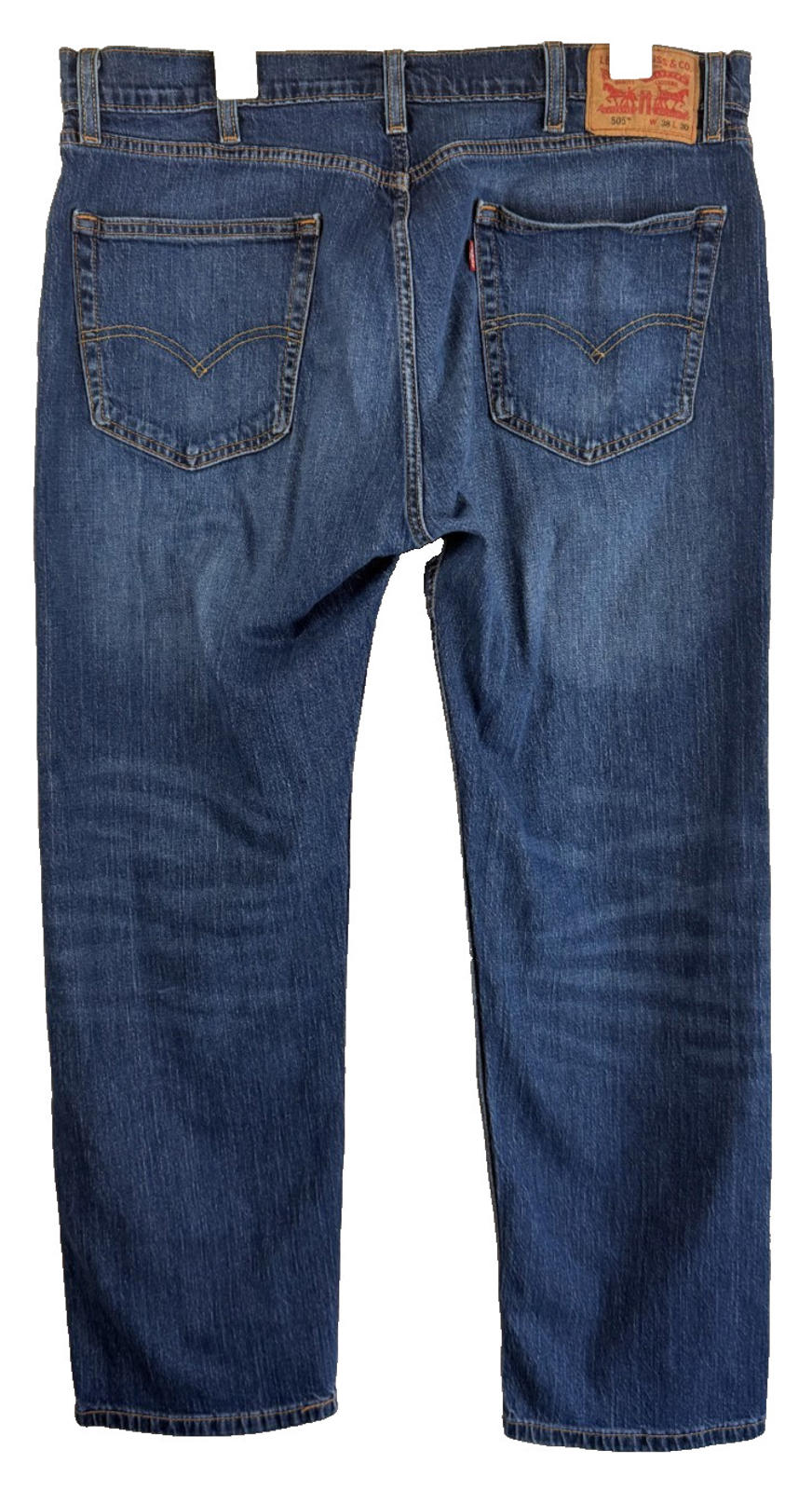 Levis 505 Mens Jeans Sz 38x30 Straight Stretch Denim Blue Whiskered