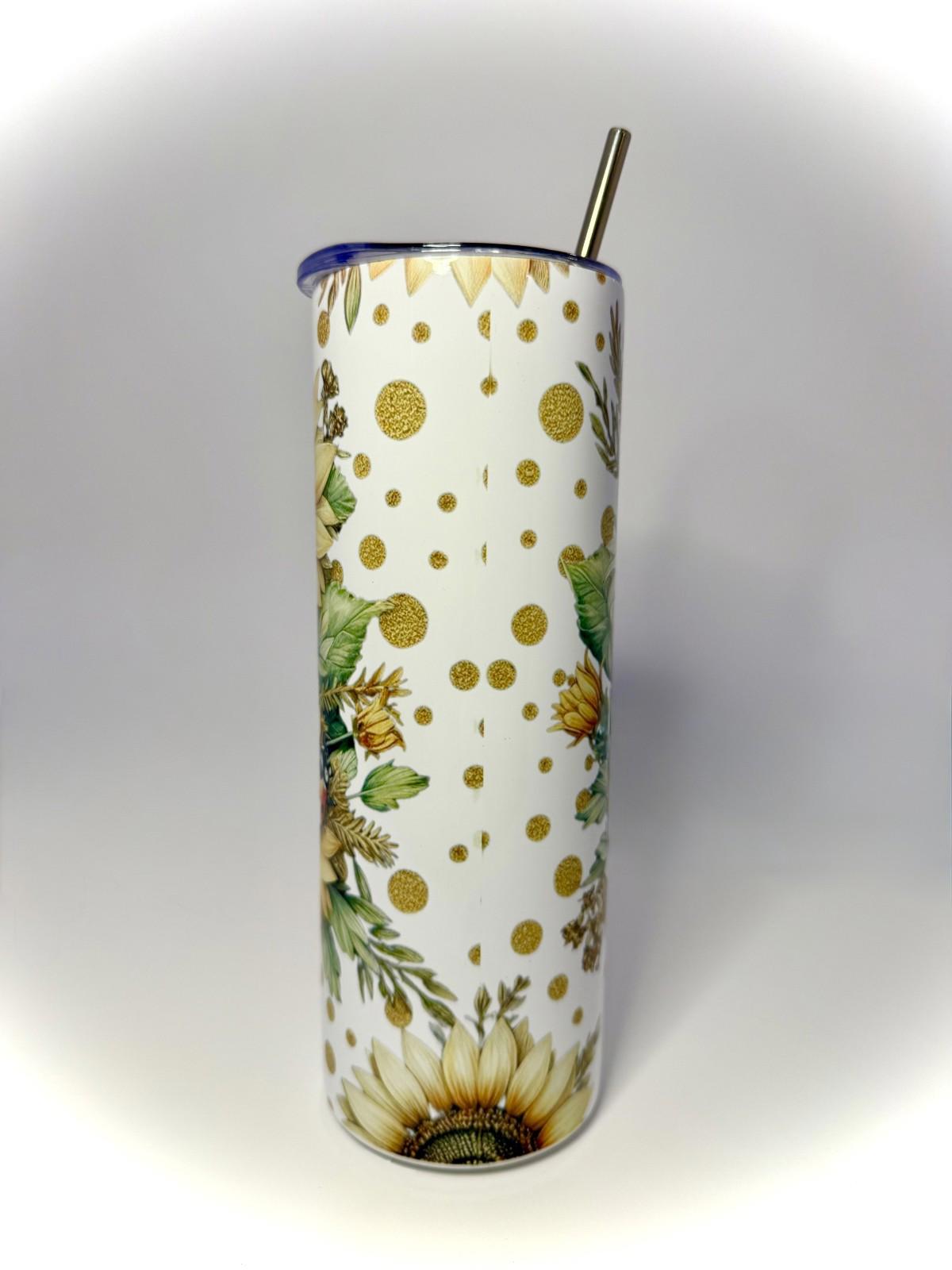 20 oz Stay Golden Sunflower and LadyBugs Stainless Steel Tumbler with Lid, Straw