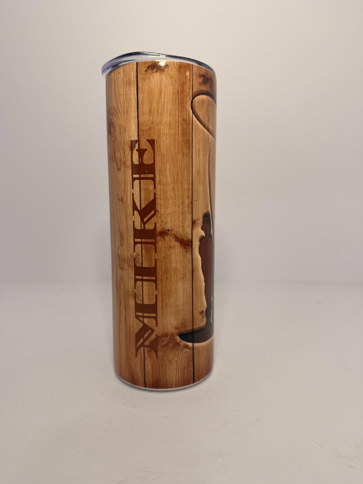20 oz Customizable Wood-Looking Fishing Stainless Steel Tumbler with Lid, Straw