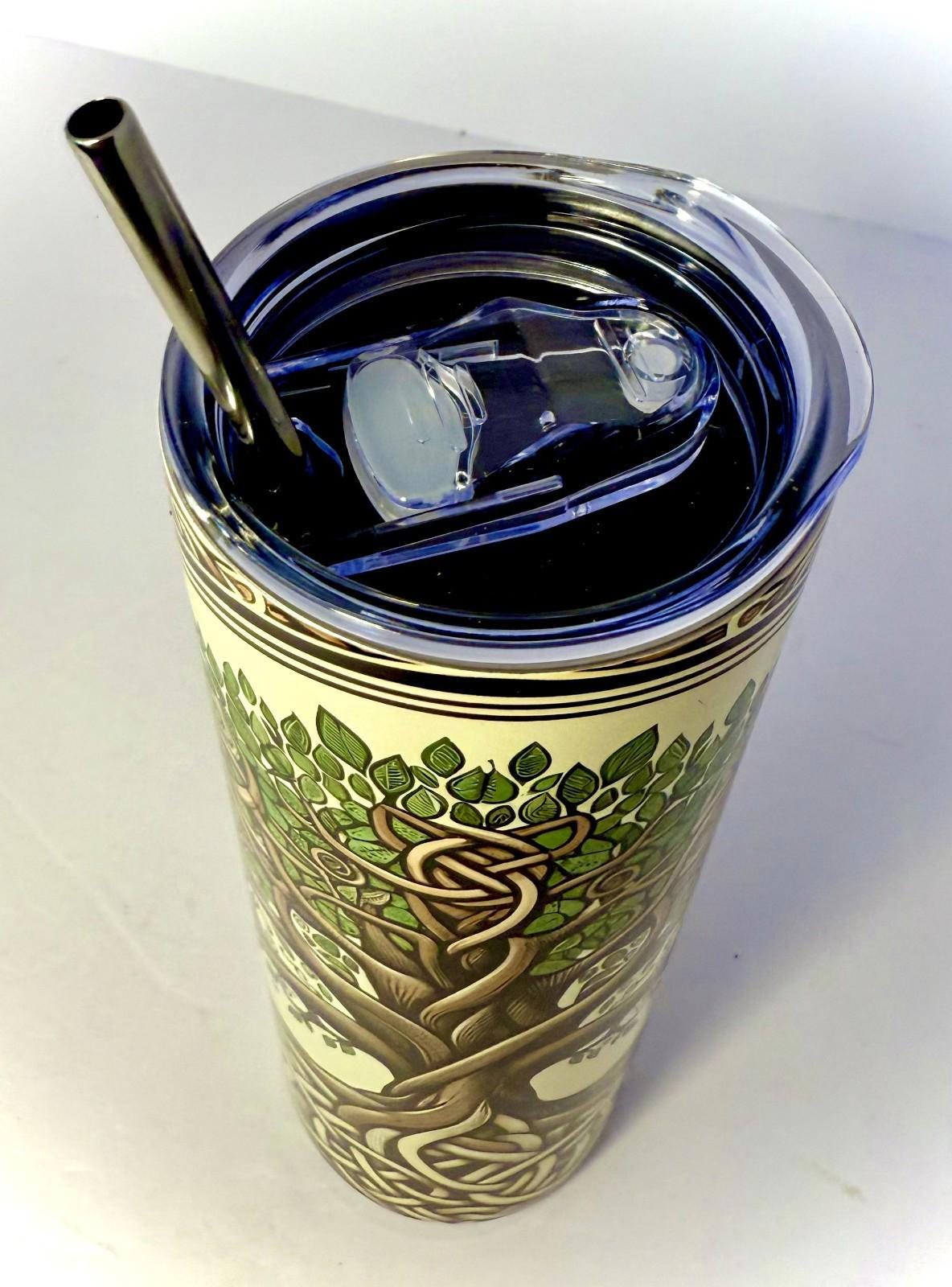 20 oz Tree of Life Stainless Steel Tumbler with Lid, Straw