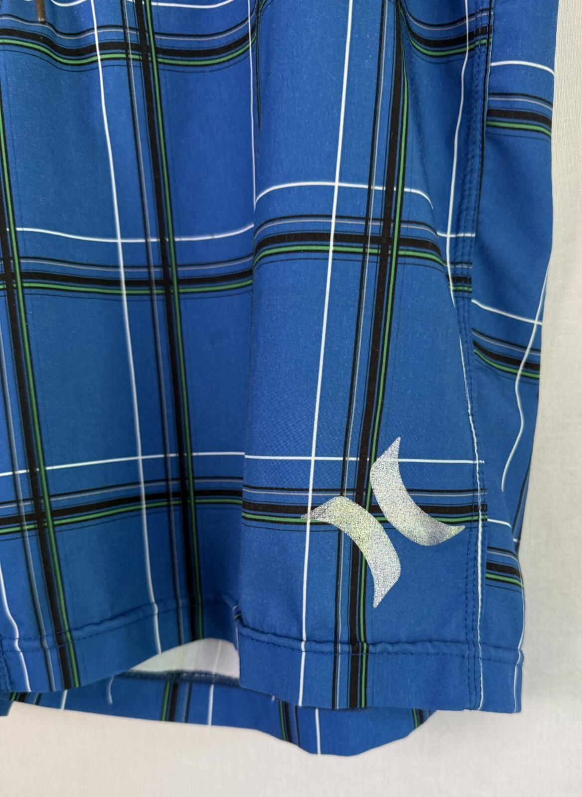 Hurley Phantom Board Shorts Mens Large Blue Plaid Swim Trunks Cargo