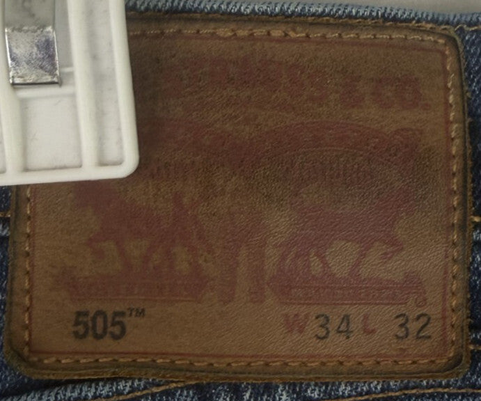 Levis 505 Jeans Mens 34x32 Blue Regular Fit Straight Leg Dark Wash Western EUC