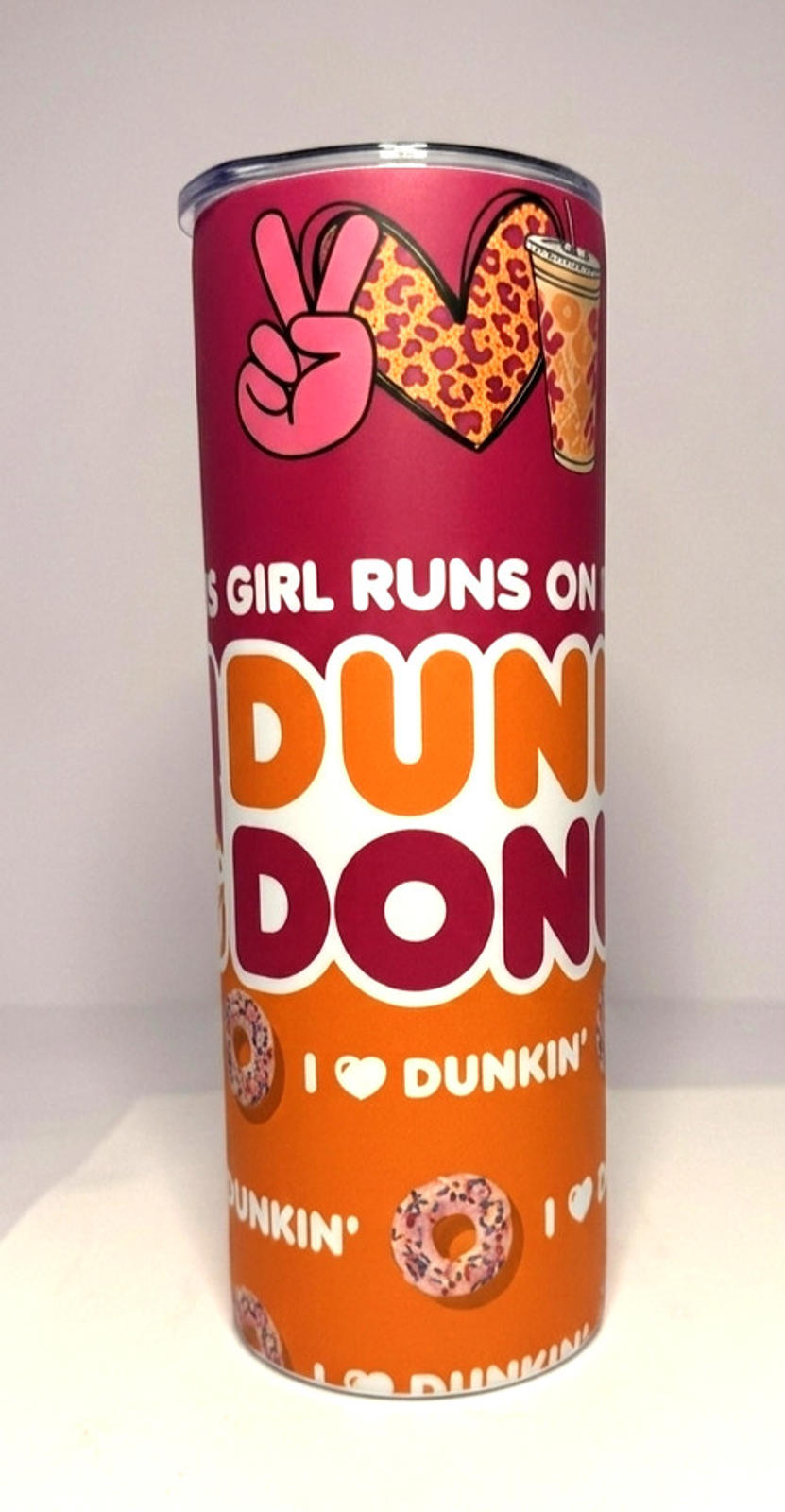 20 oz Dunkin Stainless Steel Tumbler with Lid, Straw - Glitter or Non-Glitter