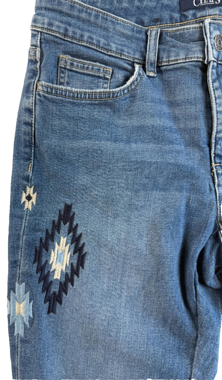 Chaps Jeans Madden Straight Leg Womens 4 Blue Mid Rise Embroidered