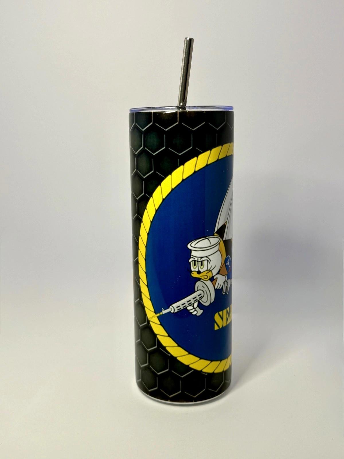 20 oz Navy Seabee Stainless Steel Tumbler with Lid, Straw