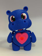 3D Printed Glowing Heart Hippo ~ Blue ~ Movable Arms, Legs, and Head ~ 7 Inch