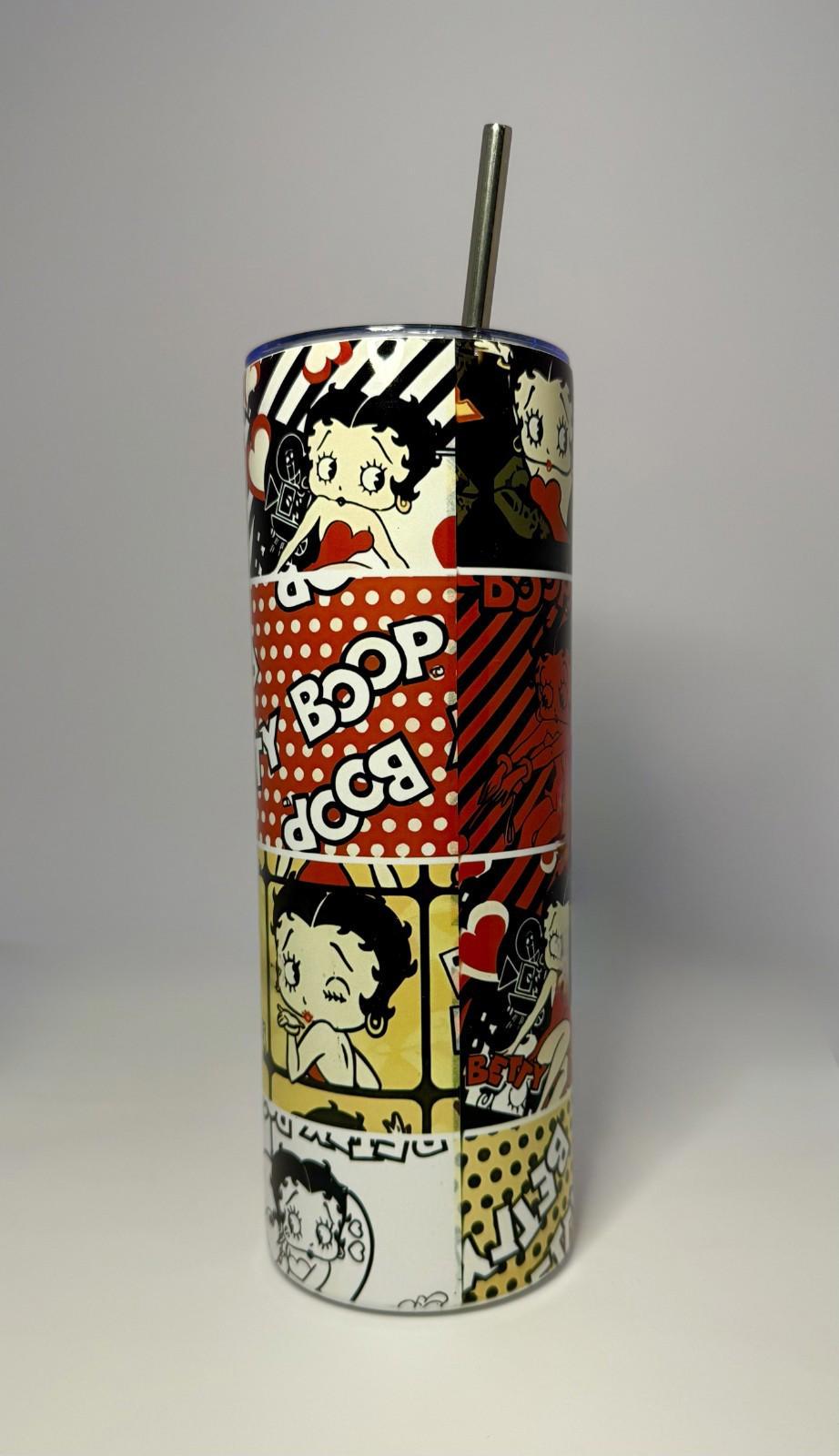 20 oz Betty Boop Squares Stainless Steel Tumbler with Lid, Straw