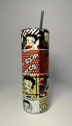 20 oz Betty Boop Squares Stainless Steel Tumbler with Lid, Straw