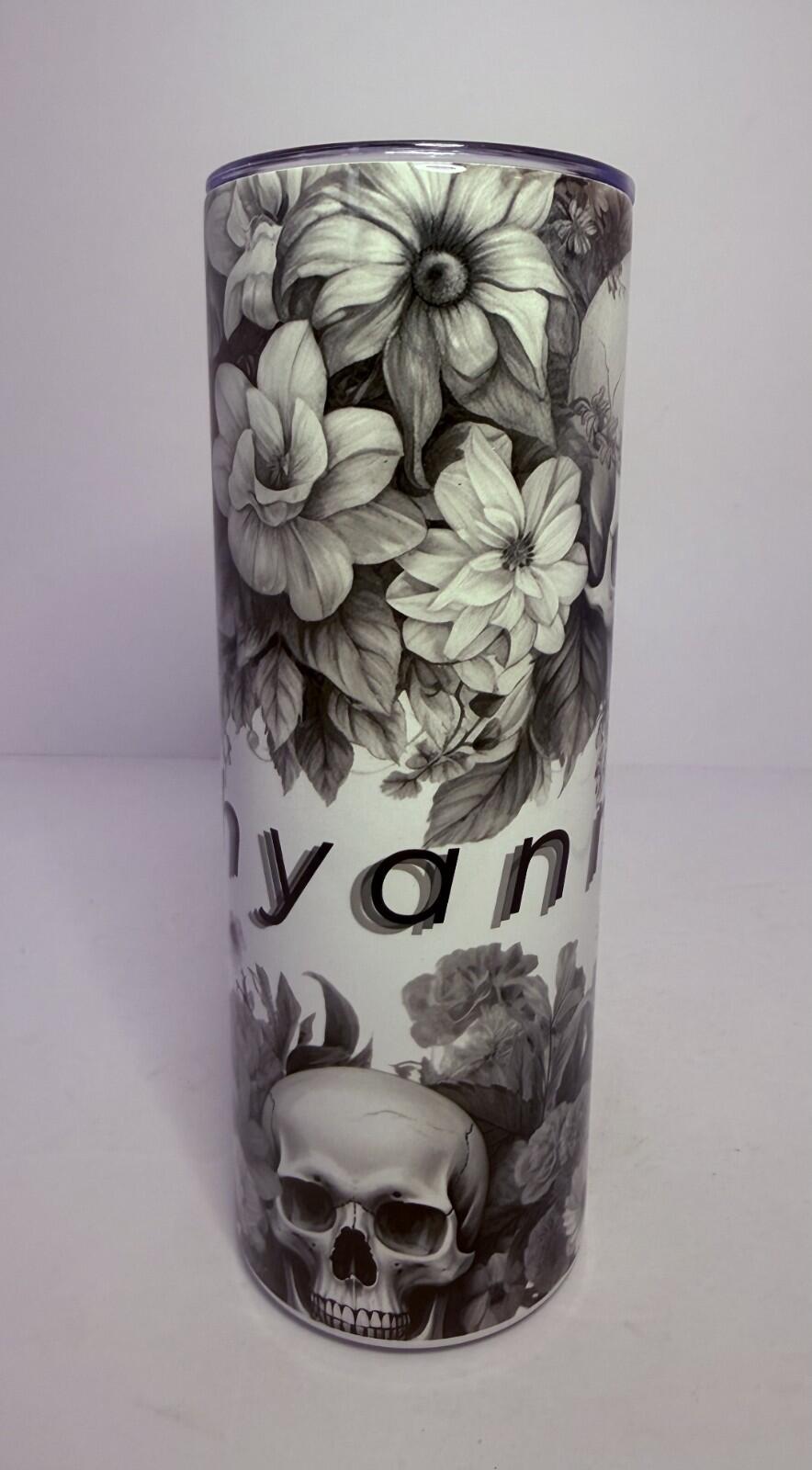 20 oz Customizable Skulls and Flowers Stainless Steel Tumbler with Lid, Straw
