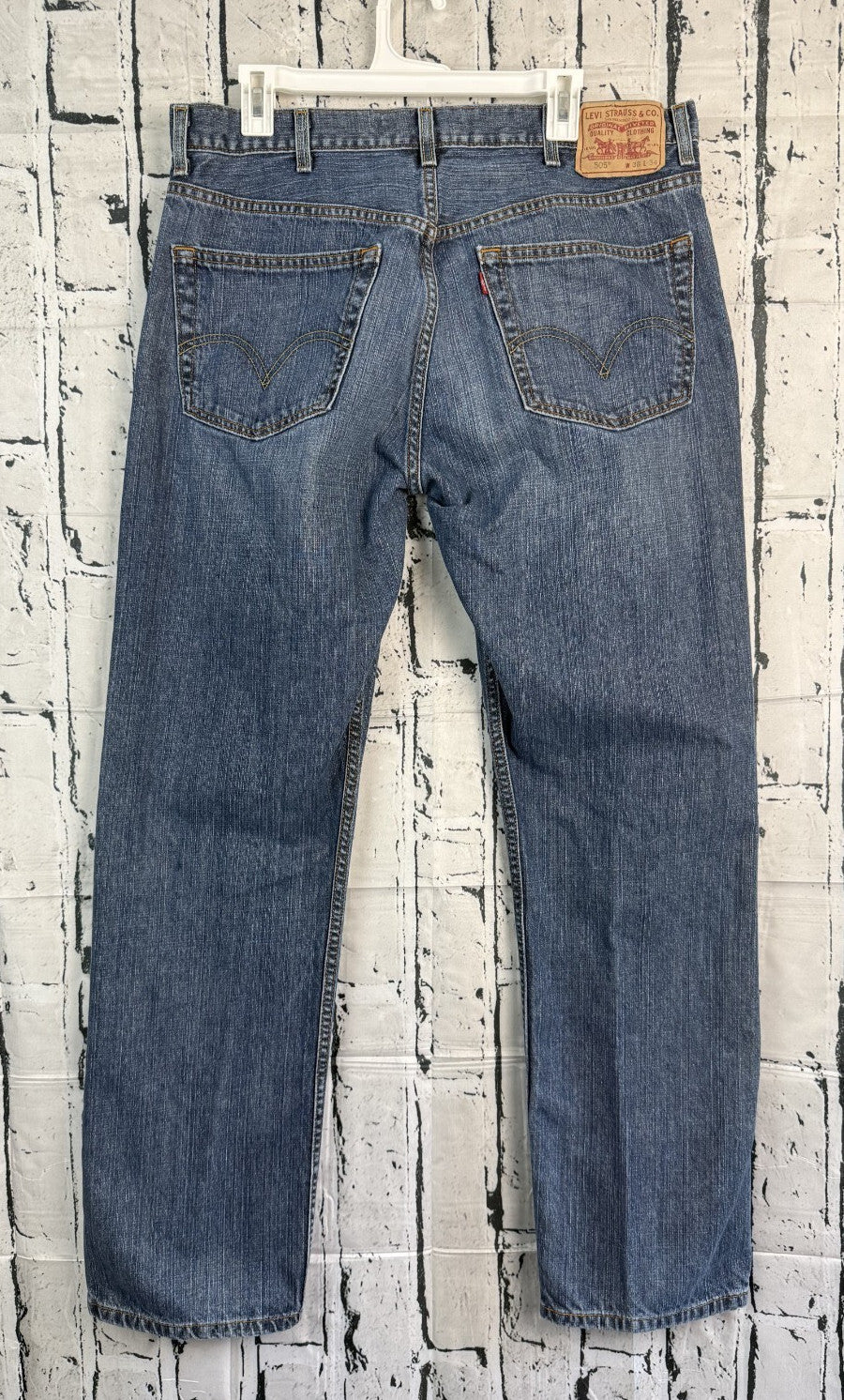 Levis 505 Regular Fit Straight Leg Blue Denim Jeans Mens 38x34 Medium Wash