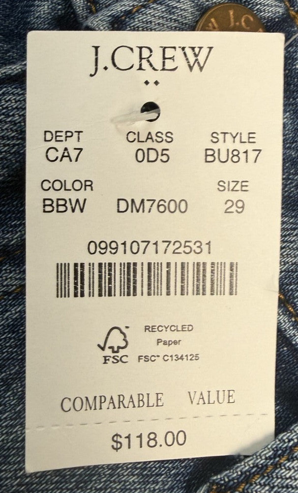 NEW J.Crew Slim Boyfriend Jeans Women Size 29 Raw Hem Medium Wash Stretch