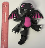 3D Printed Baby Flex Dragon ~ PLA ~ Black and Pink ~ Movable Wings ~ 7 Inch