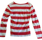 Tommy Hilfiger Striped V-Neck Stretch Cotton Long Sleeve T Shirt Womens Sz L