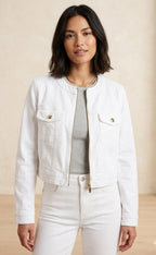 Michael Kors Jacket Womens Sz Large White Cropped Full Zip Denim