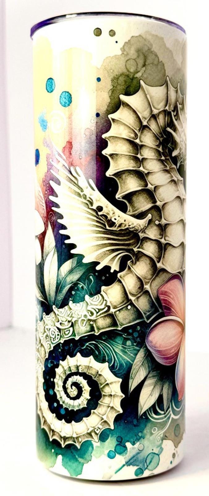 20 oz Hawaiian Seahorse Stainless Steel Tumbler with Lid, Straw