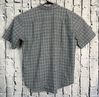 Orvis Mens XL Gray Windowpane Check Tech Short Sleeve Button Up Shirt