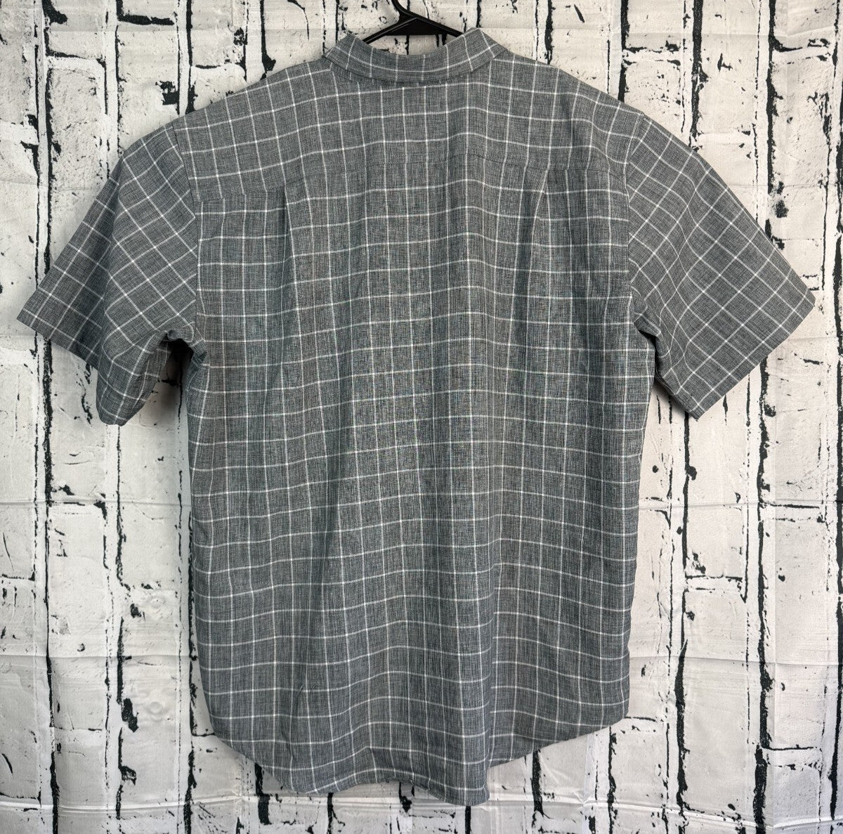 Orvis Mens XL Gray Windowpane Check Tech Short Sleeve Button Up Shirt